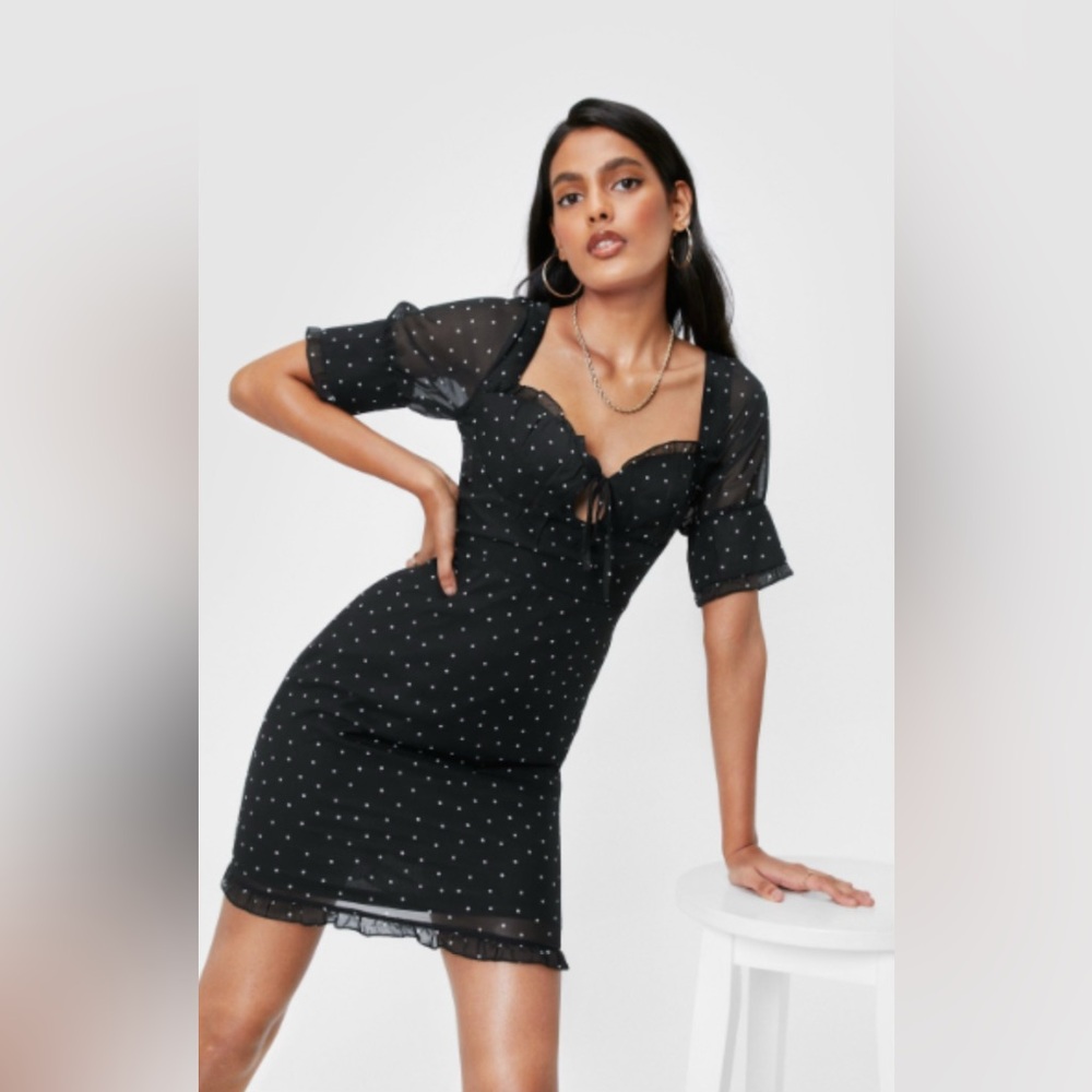 Nasty Gal Black Polka Dot Mini Dress